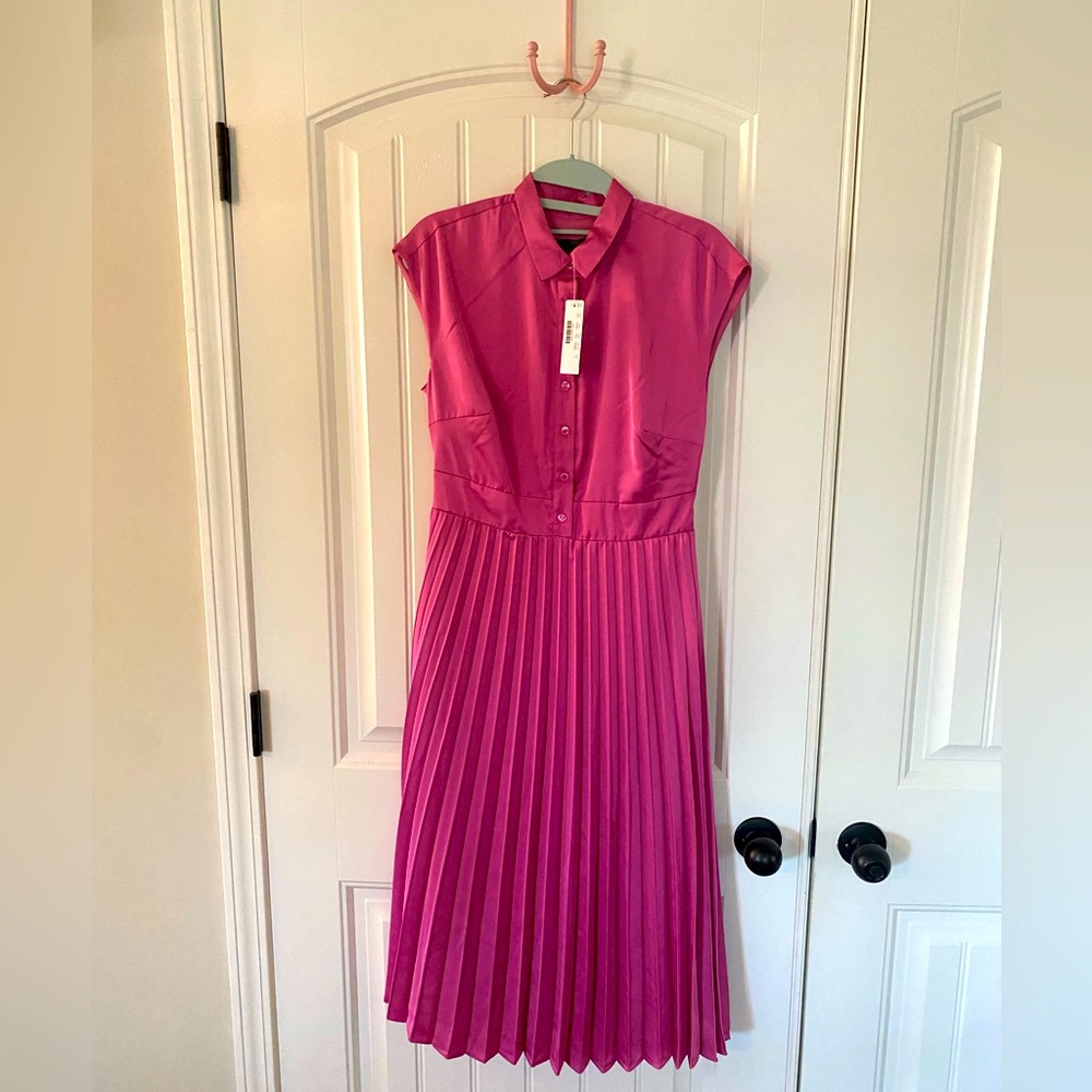 J. Crew Vibrant Pink Pleated Midi Dress